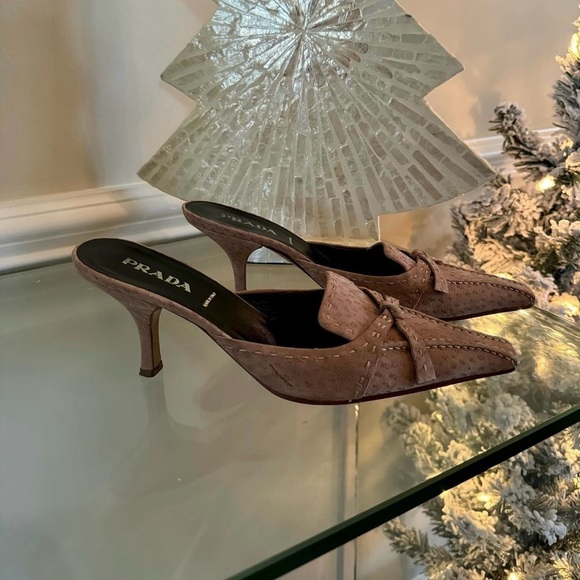 Prada - Rare Vintage Tan Ostrich Leather Mules - Picture 5 of 10